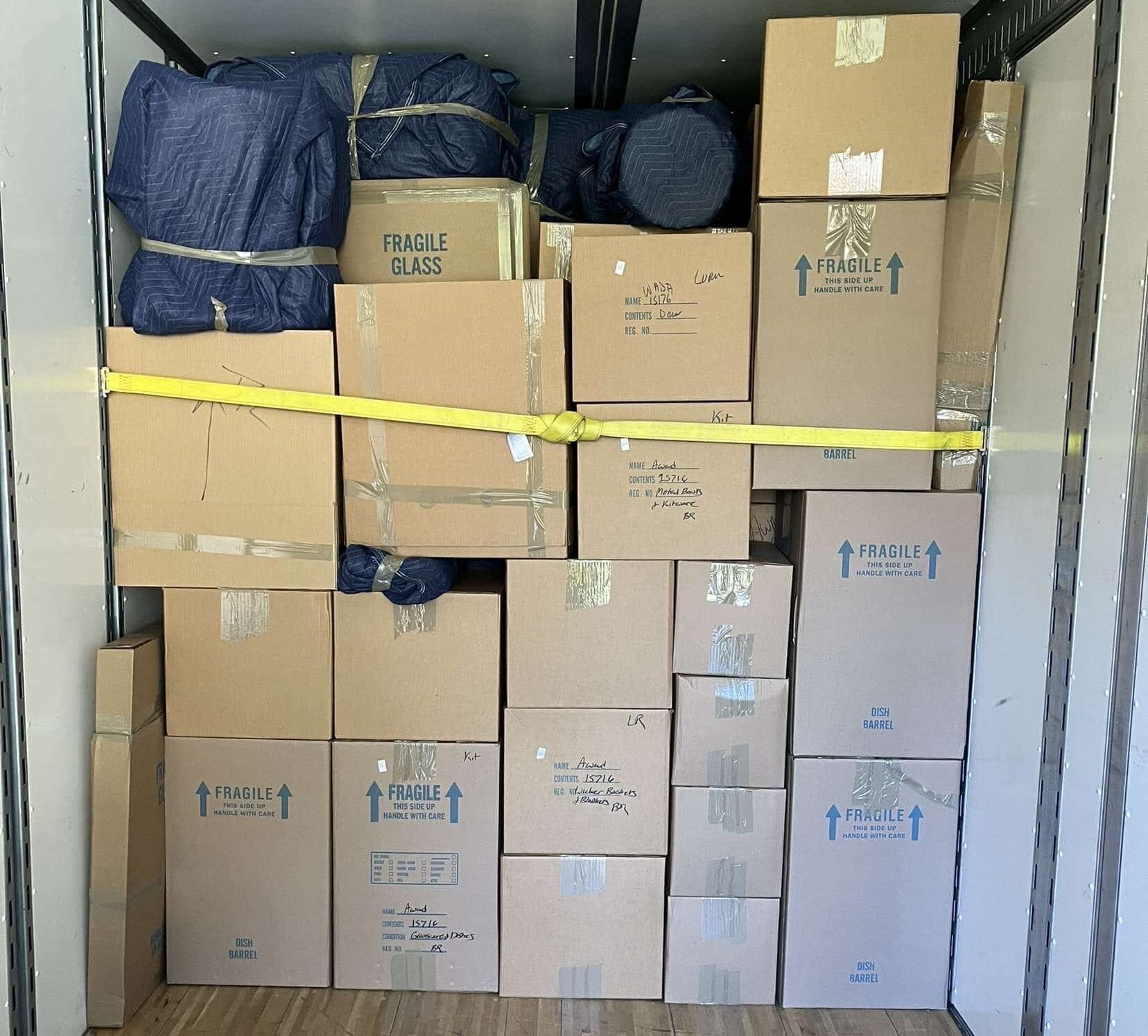 a moving truck full of boxes