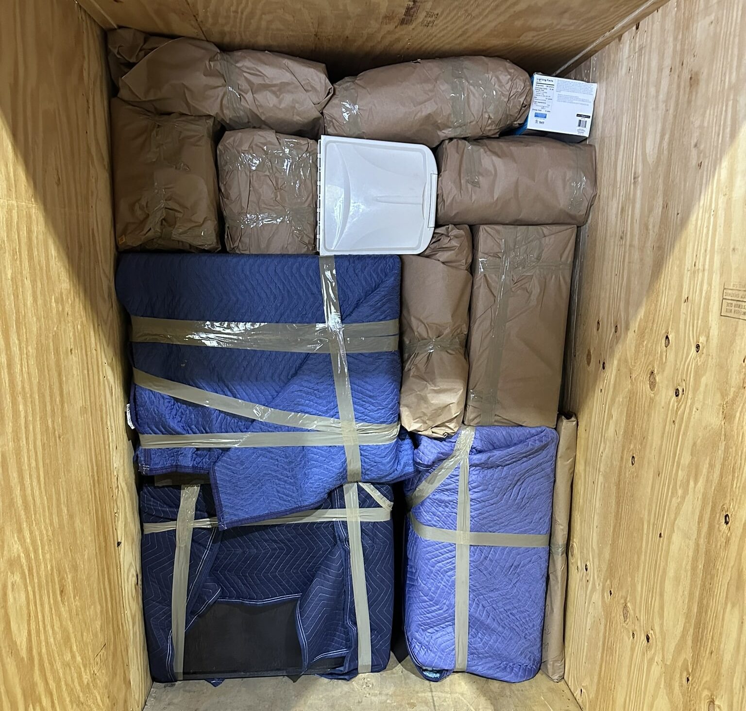 Inside a climate controlled storage unit at Road Haugs warehouse 